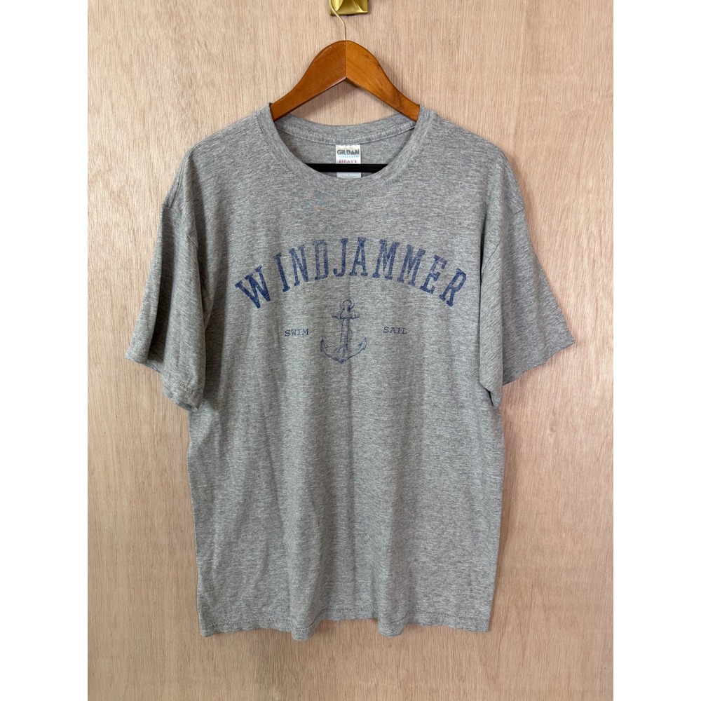 Gildan Windjammer Swim Sail Graphic T Shirt Gray Mens Large Anchor Nautical Tee